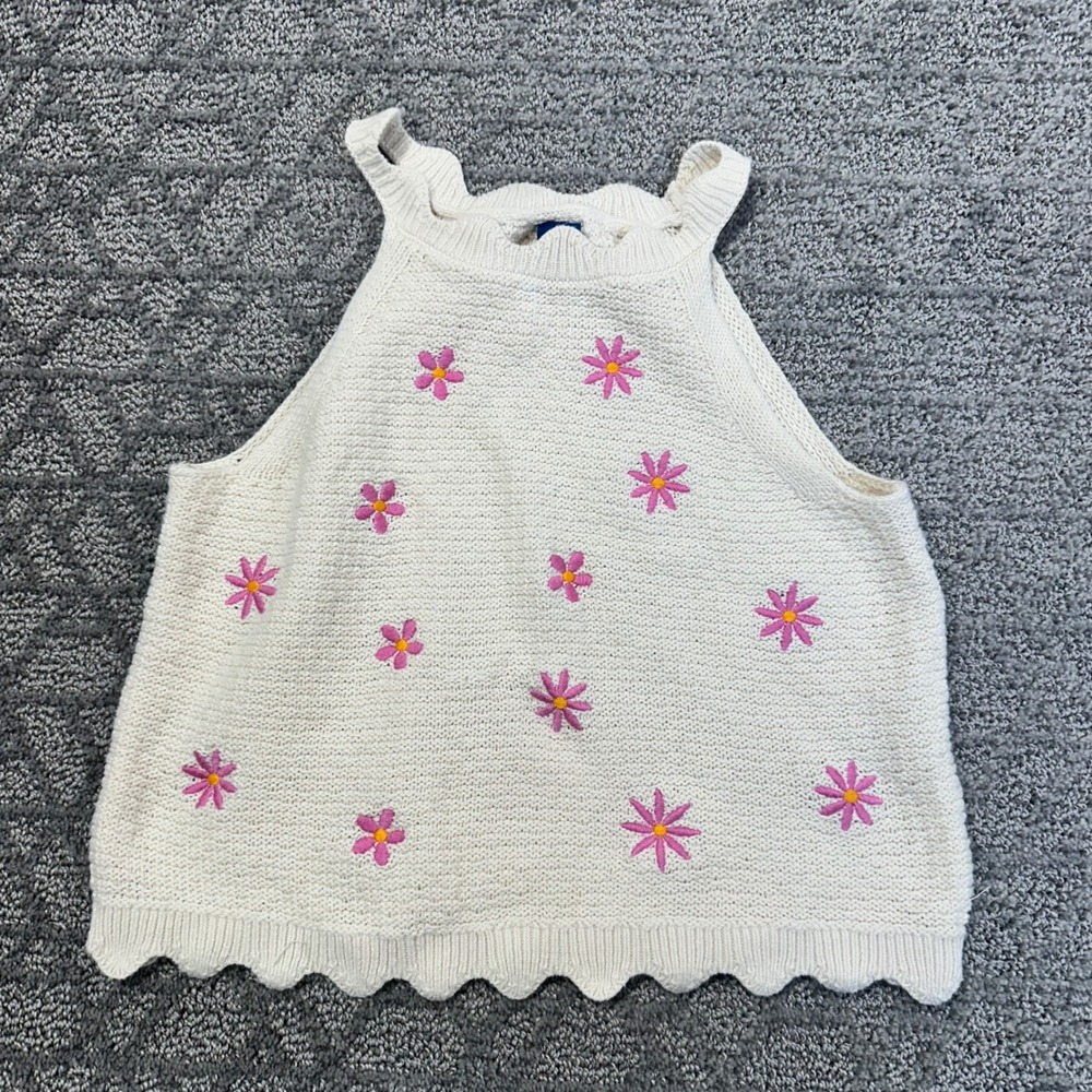 Old Navy Girls Sleeveless Knit Sweater Top Cream Pink Floral Large (10)